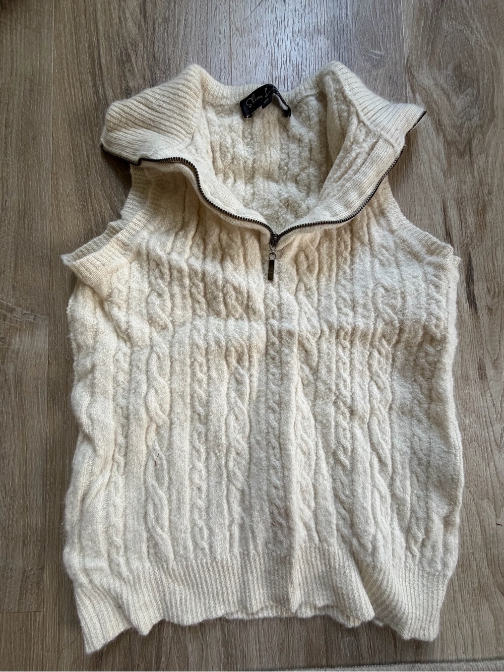 Sleeveless Cable Knit Half-Zip Sweater Vest - Cream